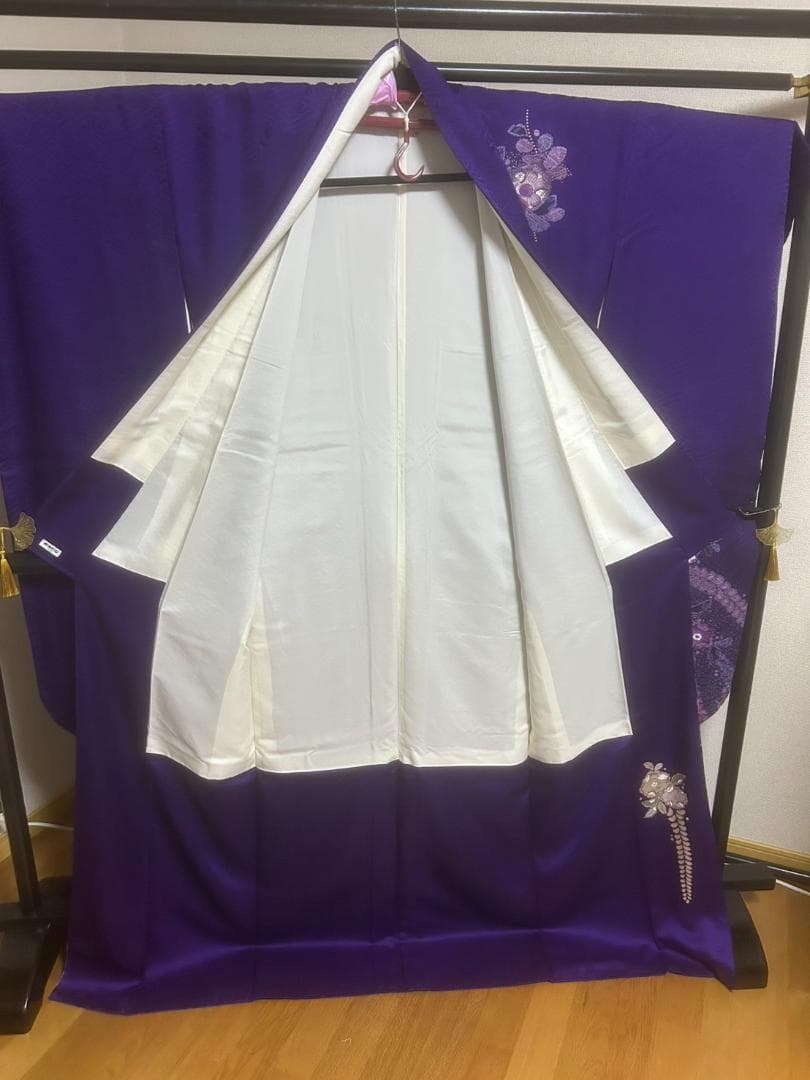 紫色 辻が花 振袖　パールトーン撥水加工