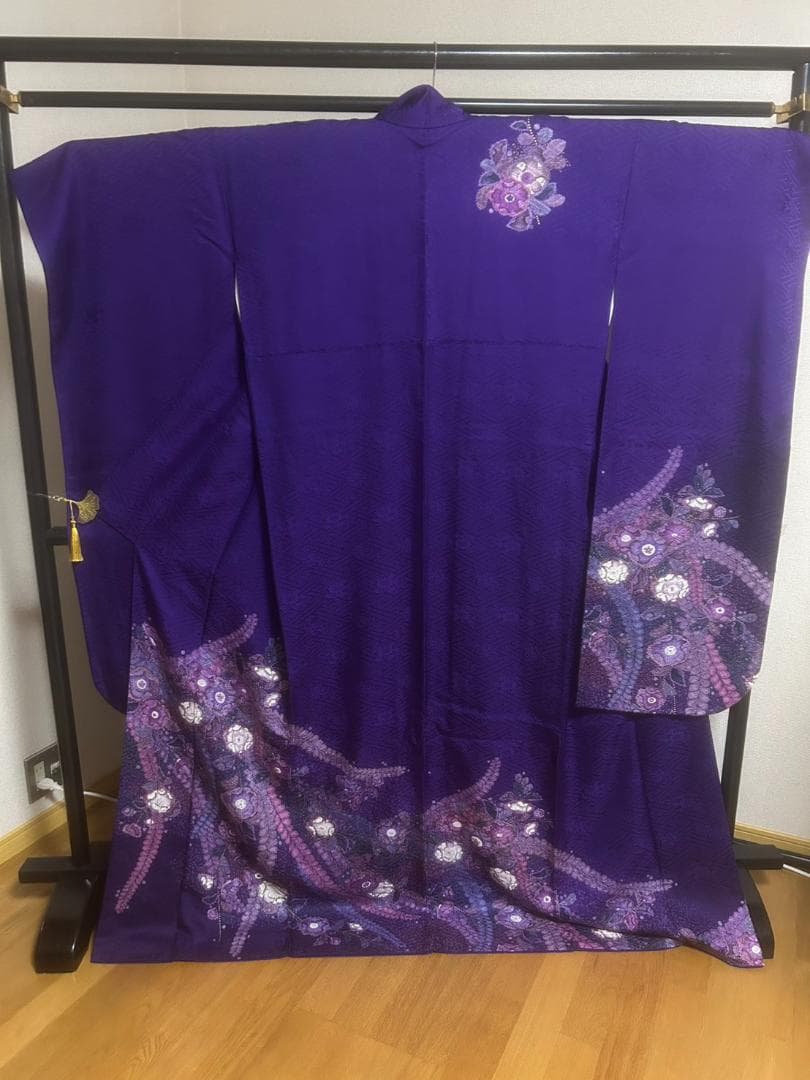 紫色 辻が花 振袖　パールトーン撥水加工