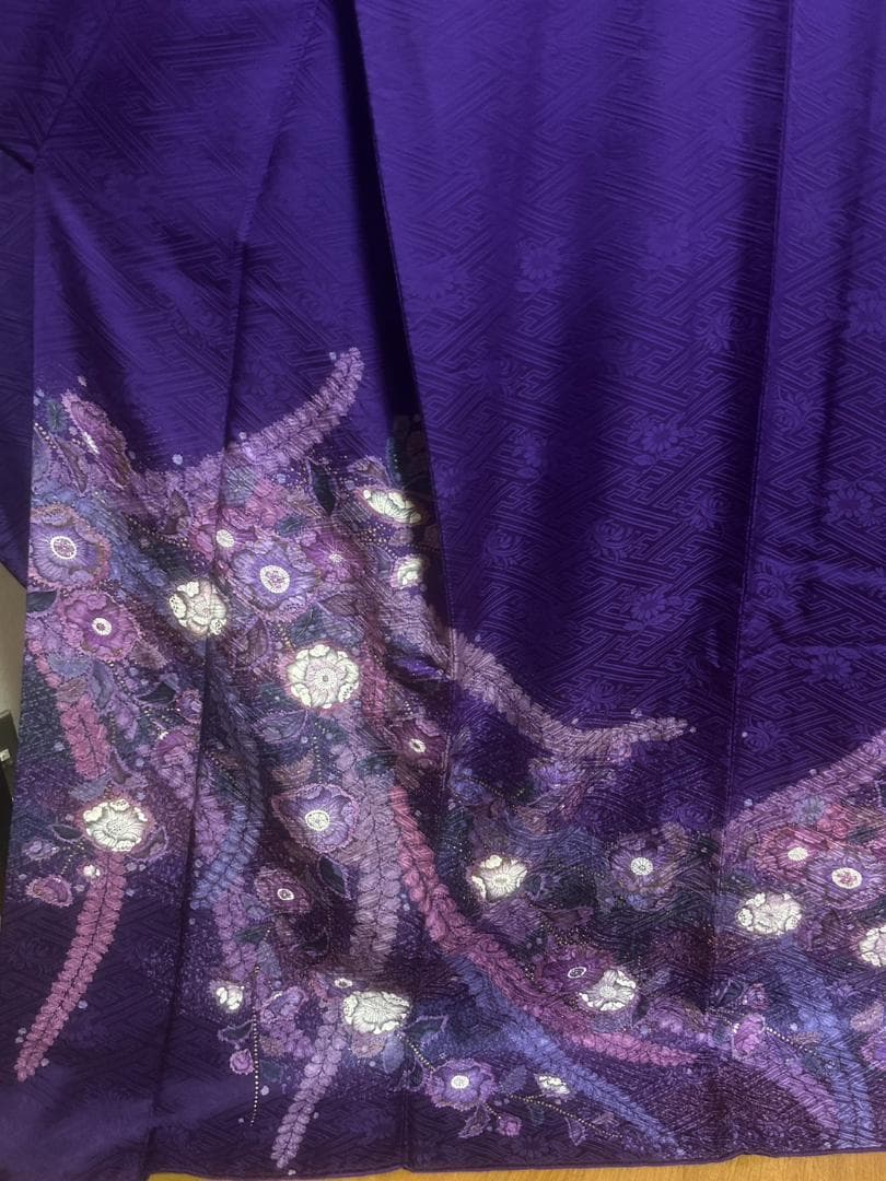 紫色 辻が花 振袖　パールトーン撥水加工