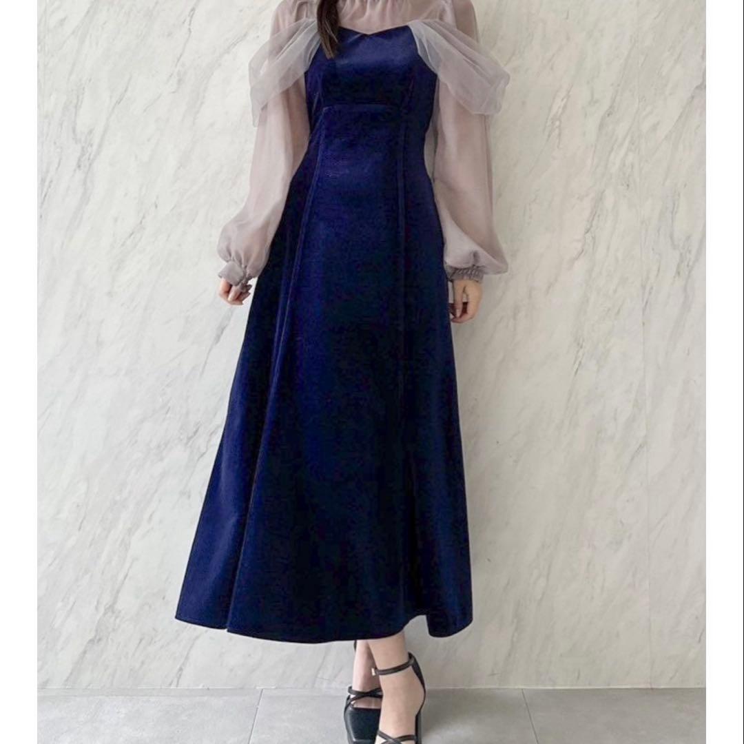 dazzlin シアーベールセミフレアワンピース Sサイズ ネイビー