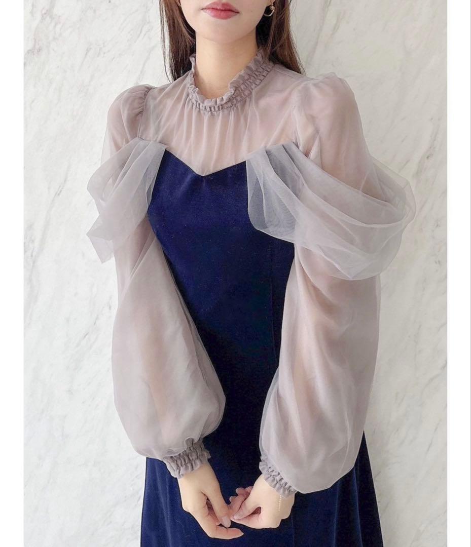 dazzlin シアーベールセミフレアワンピース Sサイズ ネイビー