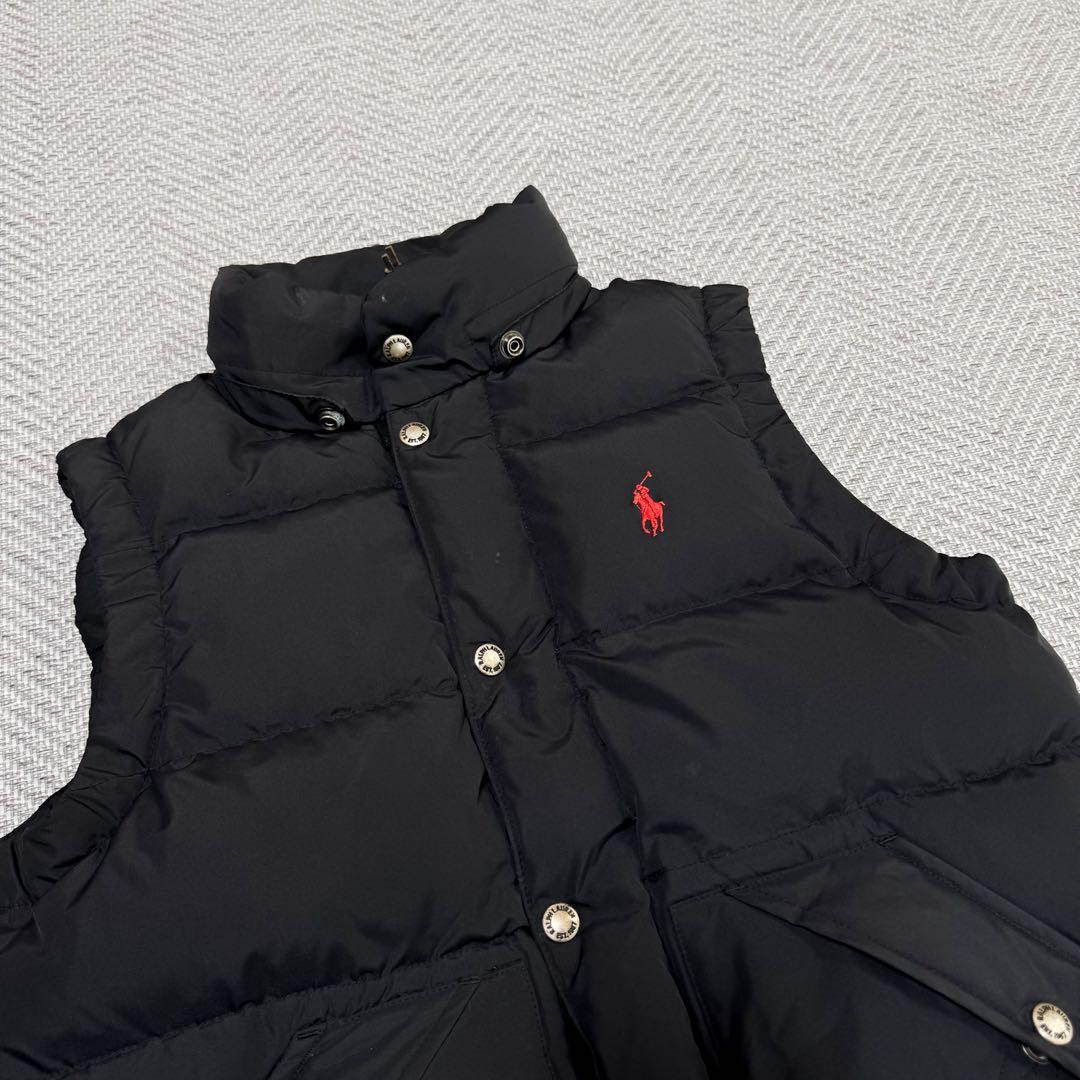 美品 ポロラルフローレン ダウンベスト ブラック 赤ポニー刺繍 肉厚 ジップ S