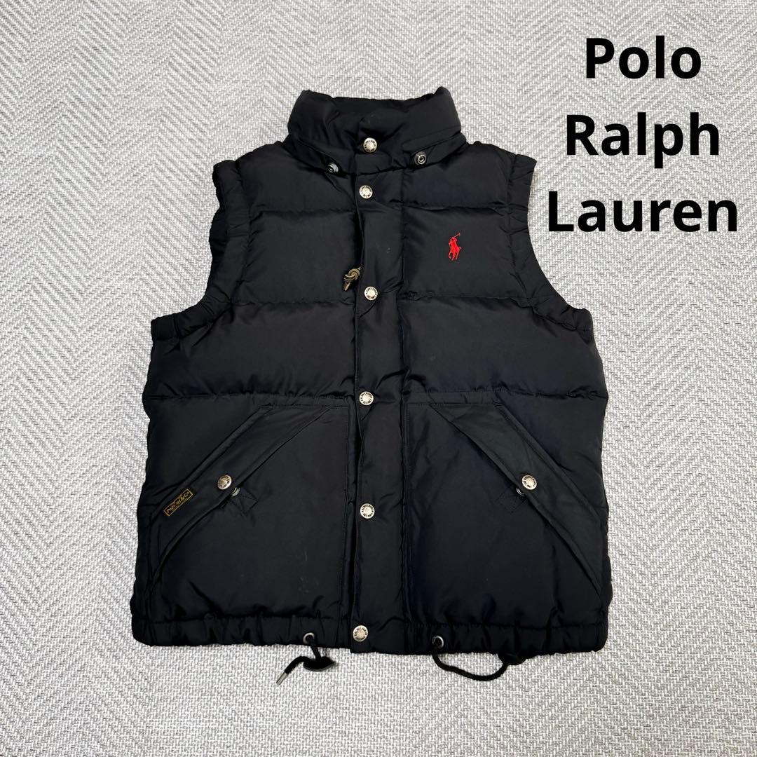 美品 ポロラルフローレン ダウンベスト ブラック 赤ポニー刺繍 肉厚 ジップ S