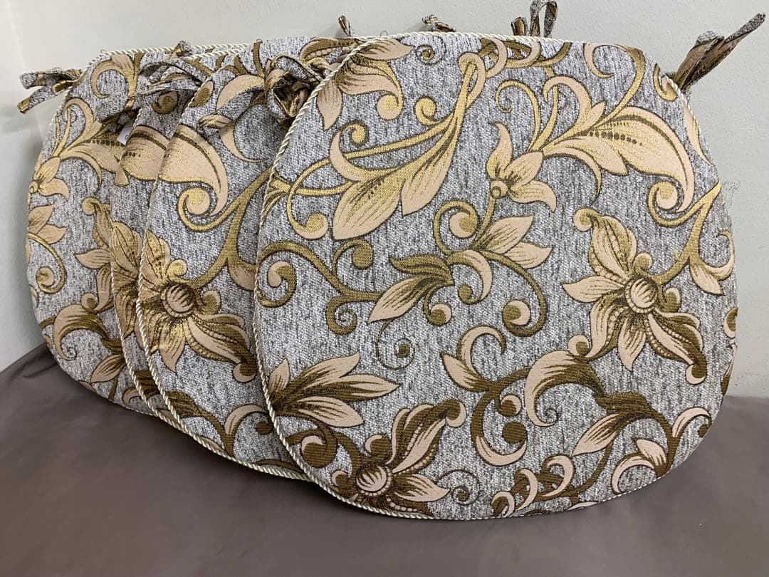 シェニールダイニングシートクッション　ライトベージュ　4枚セット