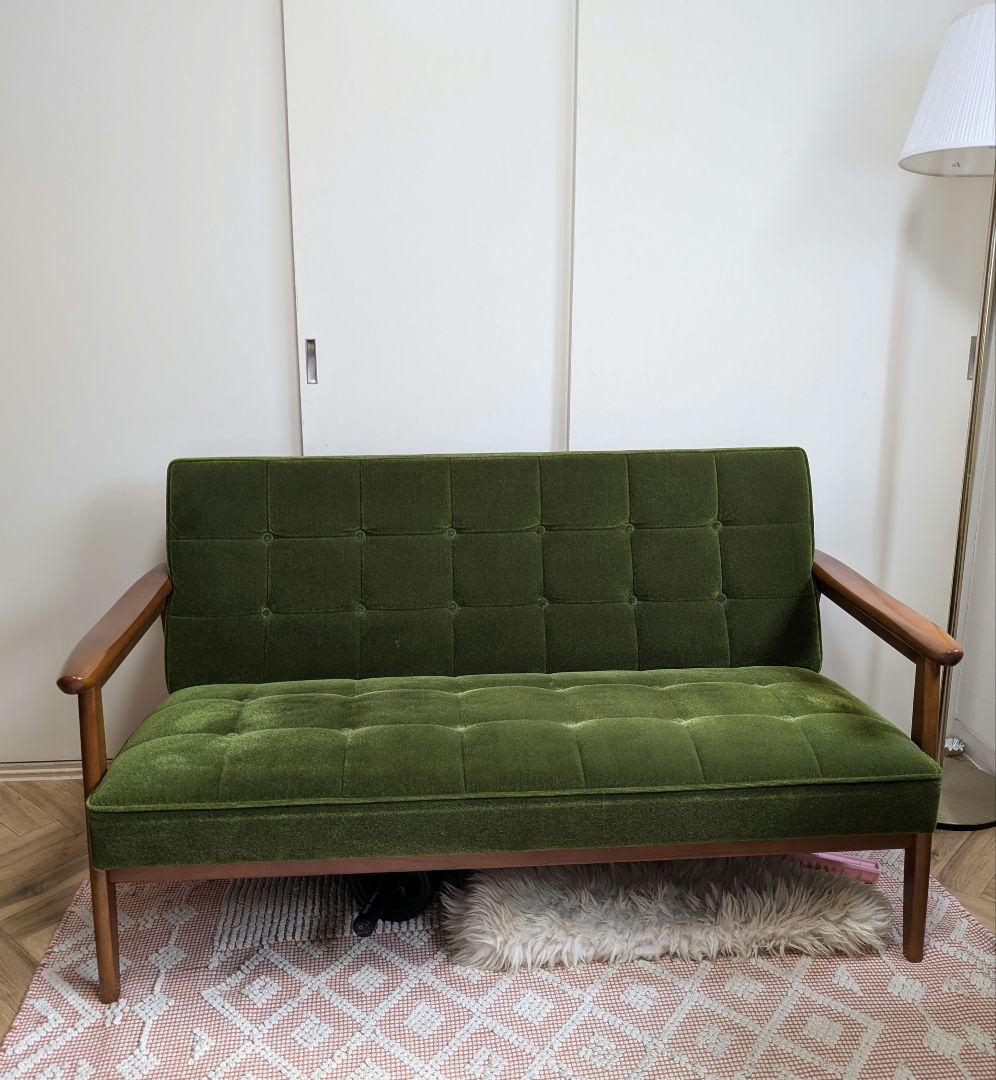 カリモク60 kチェア 2シーター モケットグリーン