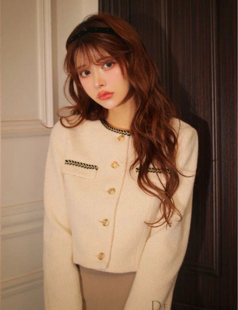 ROBE de FLEURS ツイードクラシカルボタンプリーツミニキャバドレス