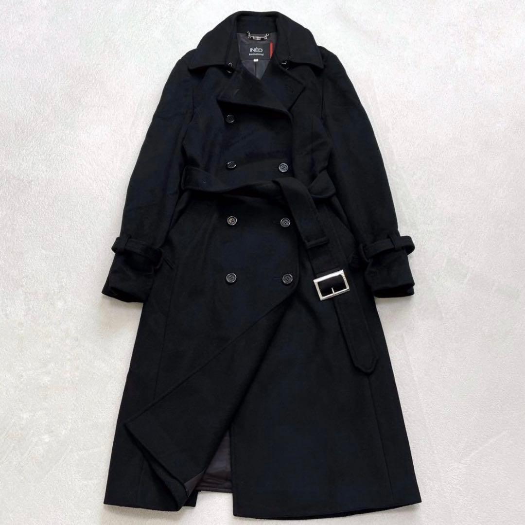 イネド ベルテッドコート カシミヤ100% 女優襟 M 2way トレンチ