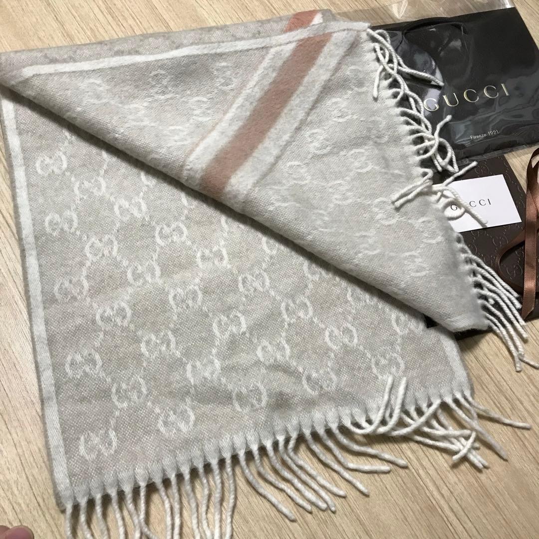 新品✨高級カシミヤGUCCIマフラー❗️箱紙袋セット❗️グッチマフラー　カシミヤ