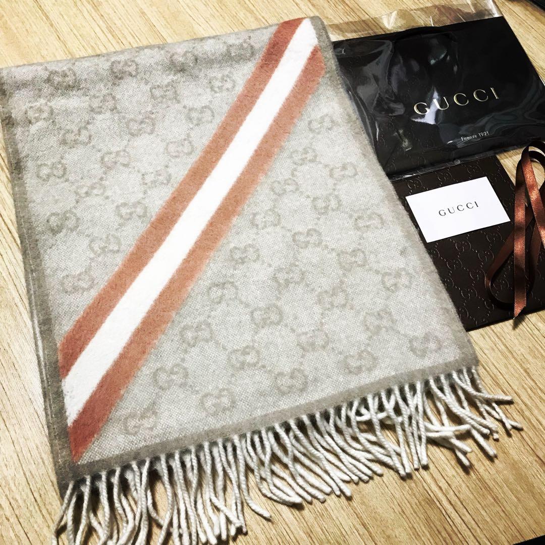新品✨高級カシミヤGUCCIマフラー❗️箱紙袋セット❗️グッチマフラー　カシミヤ