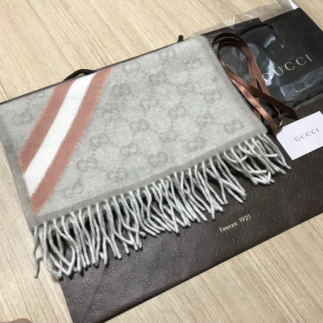 新品✨高級カシミヤGUCCIマフラー❗️箱紙袋セット❗️グッチマフラー　カシミヤ