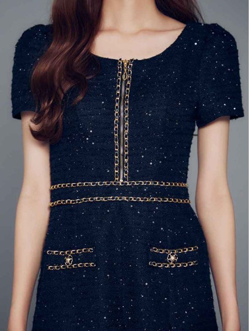 jewels ツイードチェーンプリーツミニドレス/キャバドレス