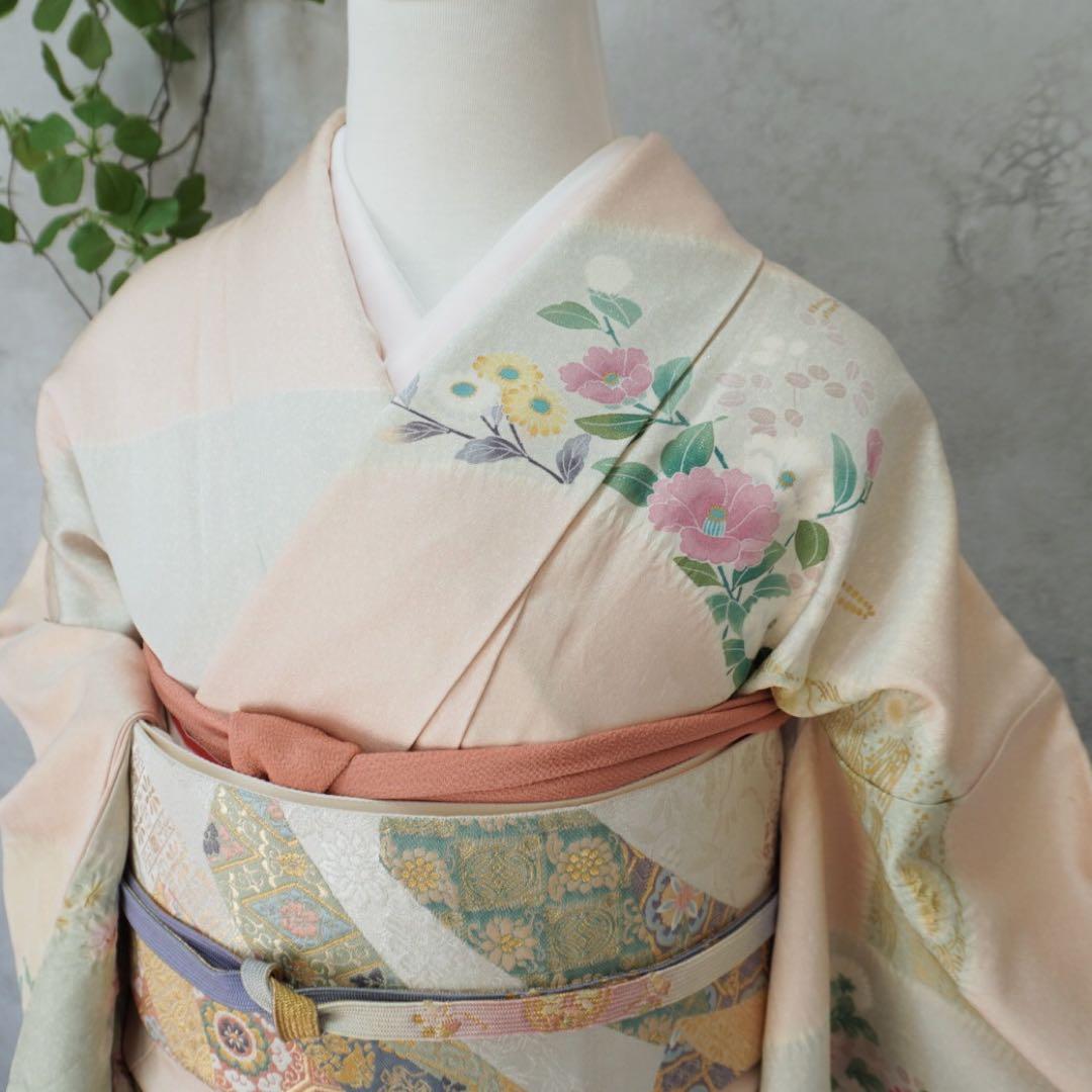 訪問着フルセット　258 正絹　入学式　お宮参り【訪問着、袋帯、帯締め、帯揚げ】