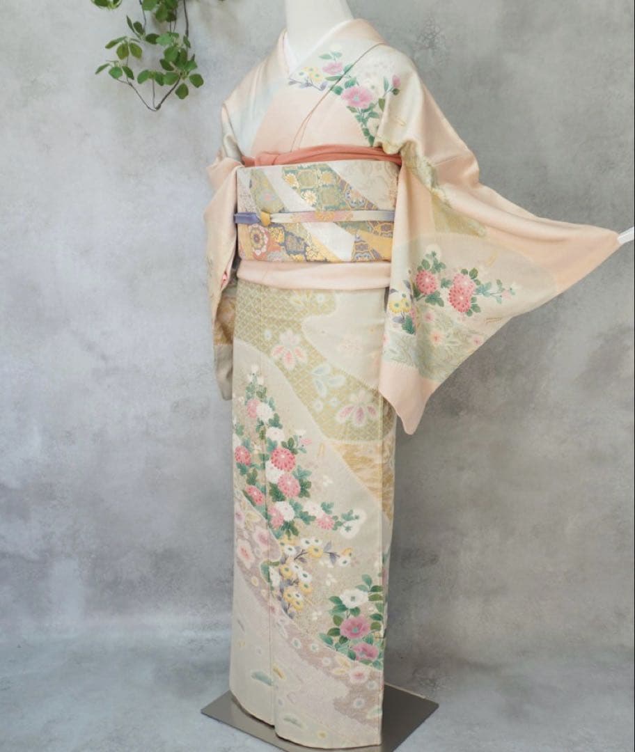 訪問着フルセット　258 正絹　入学式　お宮参り【訪問着、袋帯、帯締め、帯揚げ】