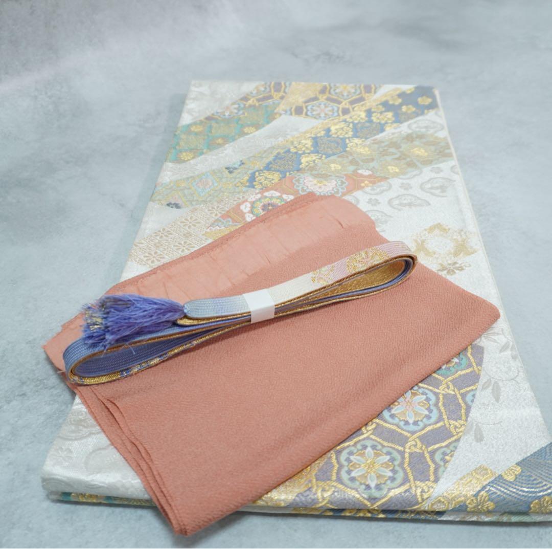 訪問着フルセット　258 正絹　入学式　お宮参り【訪問着、袋帯、帯締め、帯揚げ】