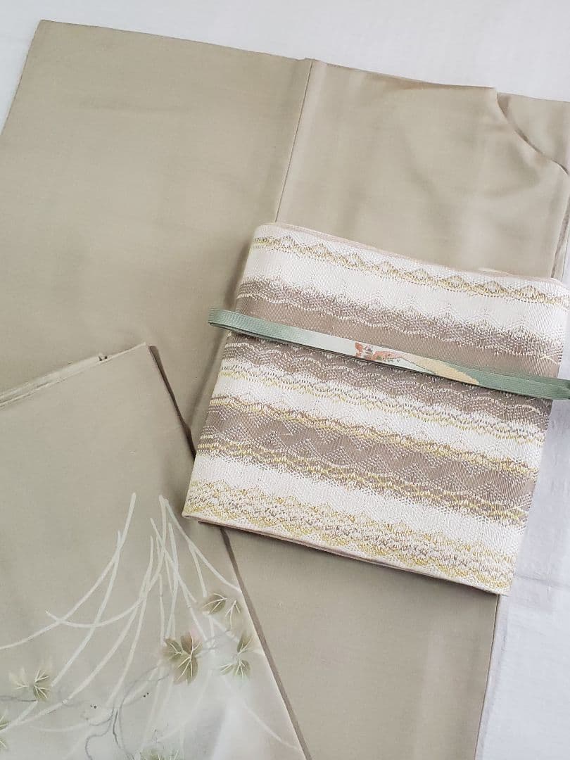 【上質カジュアル＊】洒落袋帯　ひなや　組み織り　ベージュ　白　金　　正絹