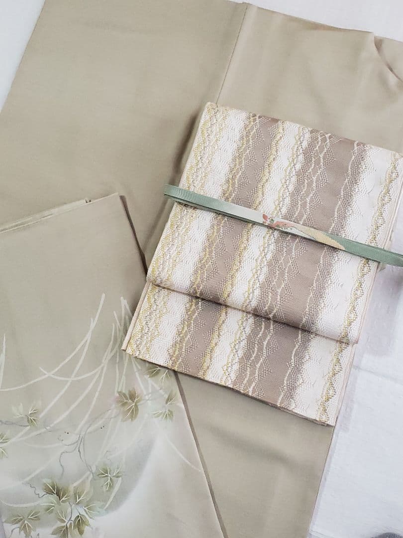 【上質カジュアル＊】洒落袋帯　ひなや　組み織り　ベージュ　白　金　　正絹