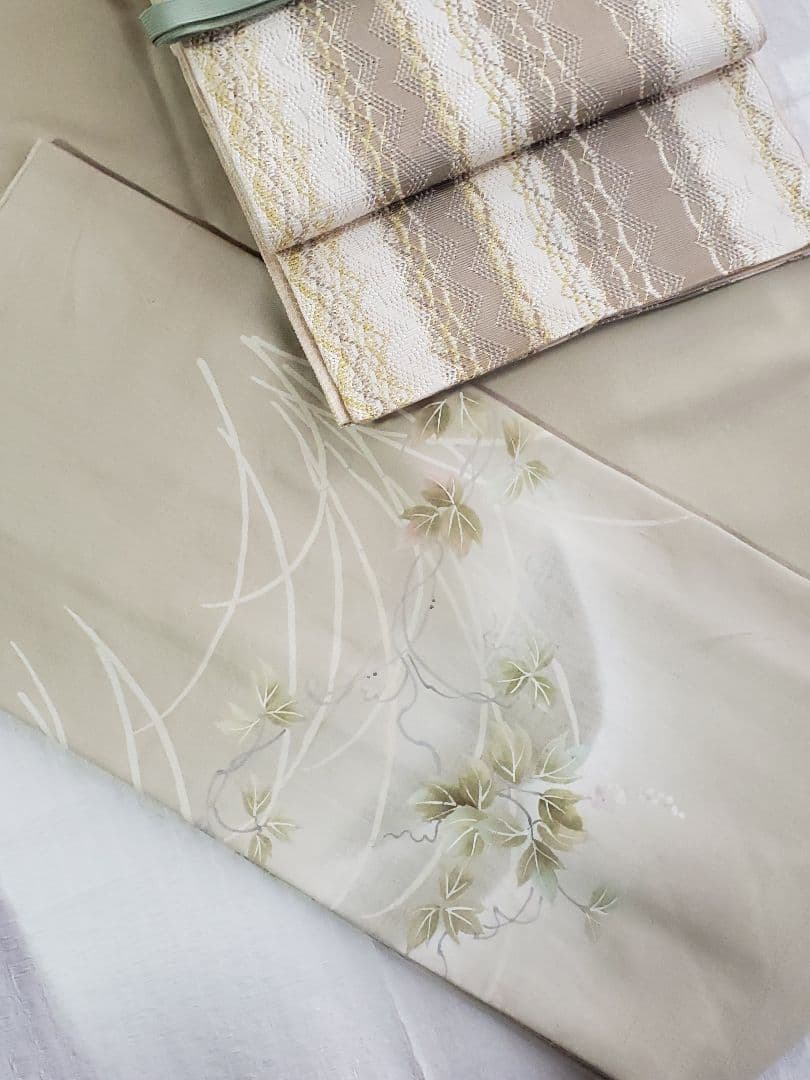 【上質カジュアル＊】洒落袋帯　ひなや　組み織り　ベージュ　白　金　　正絹