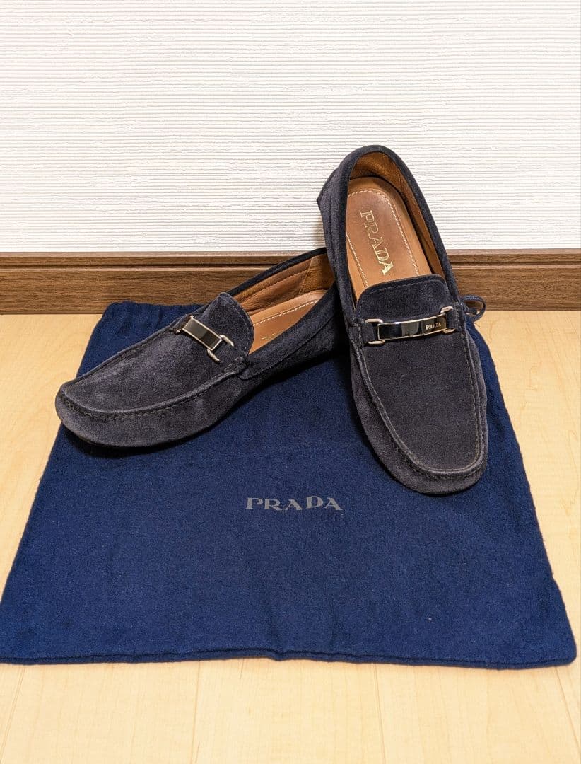 PRADA スエード（スウェード） ローファー ネイビー