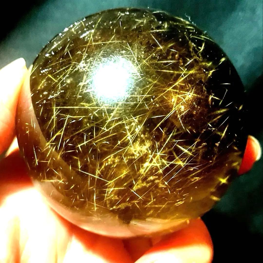超大玉　63mm ゴールドルチルクォーツ　丸玉　スフィア　金針水晶