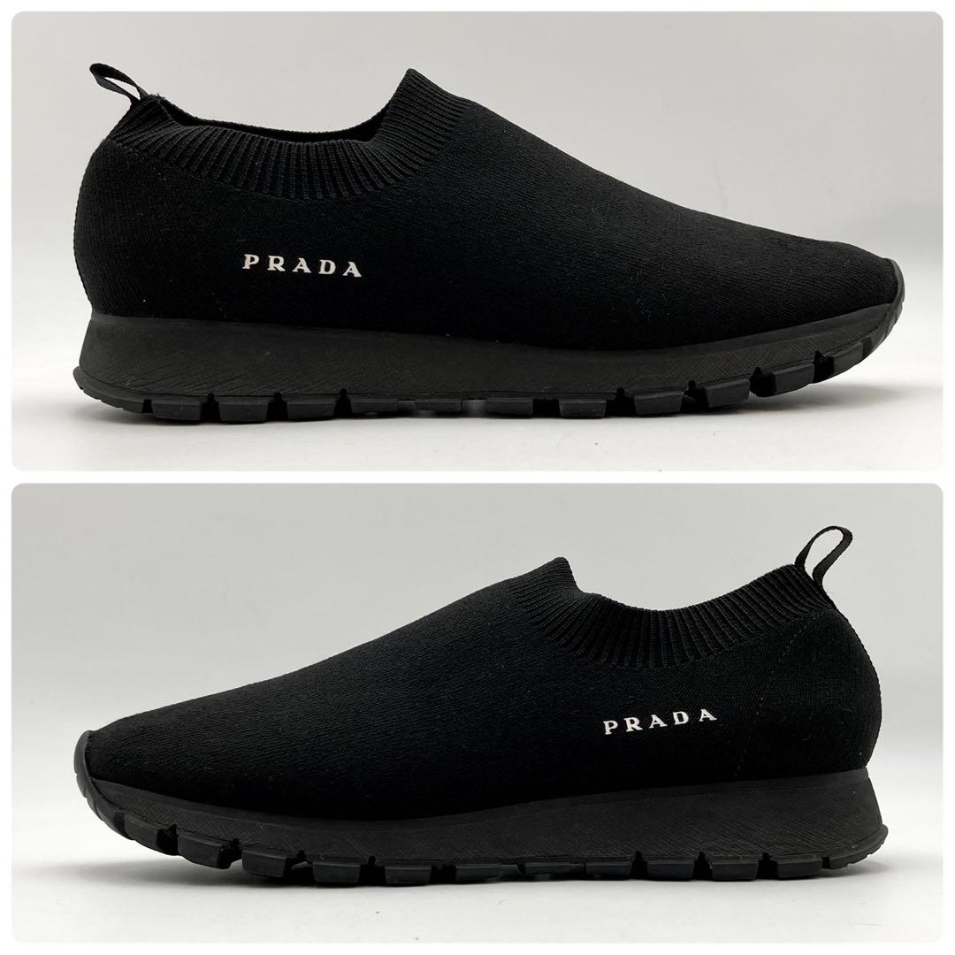 PHS✨PRADA ソックススニーカー スリッポン 黒 サイドロゴ35.5