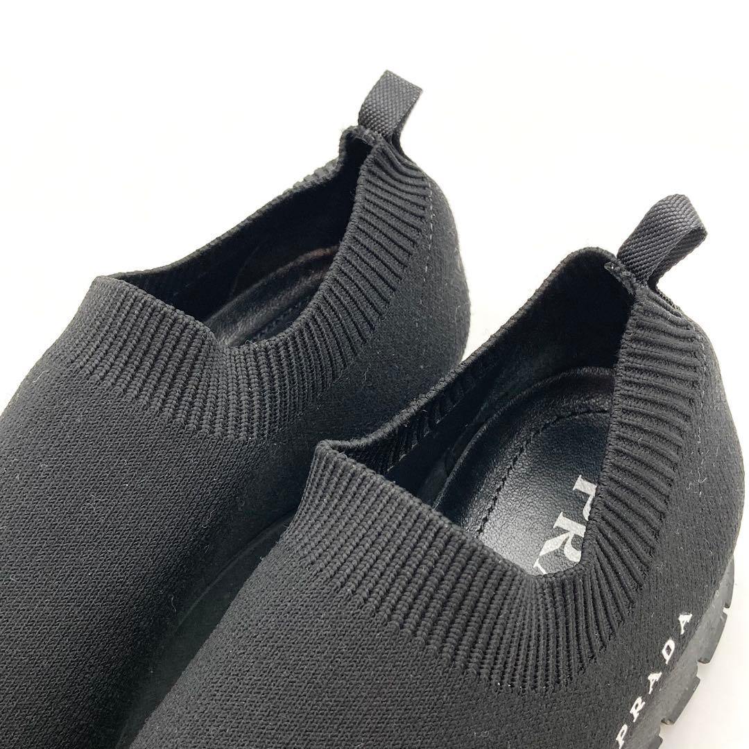 PHS✨PRADA ソックススニーカー スリッポン 黒 サイドロゴ35.5