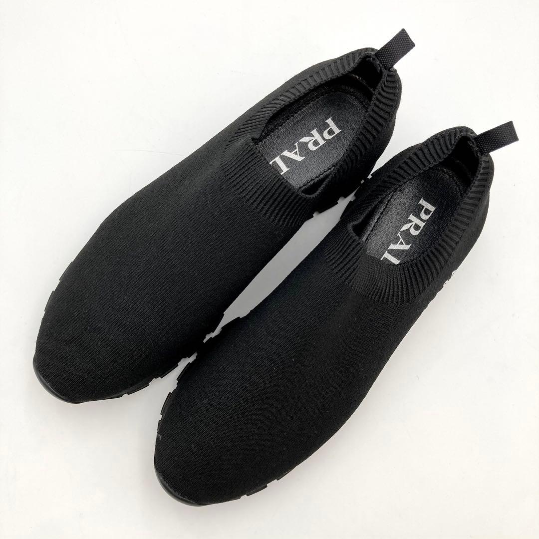 PHS✨PRADA ソックススニーカー スリッポン 黒 サイドロゴ35.5