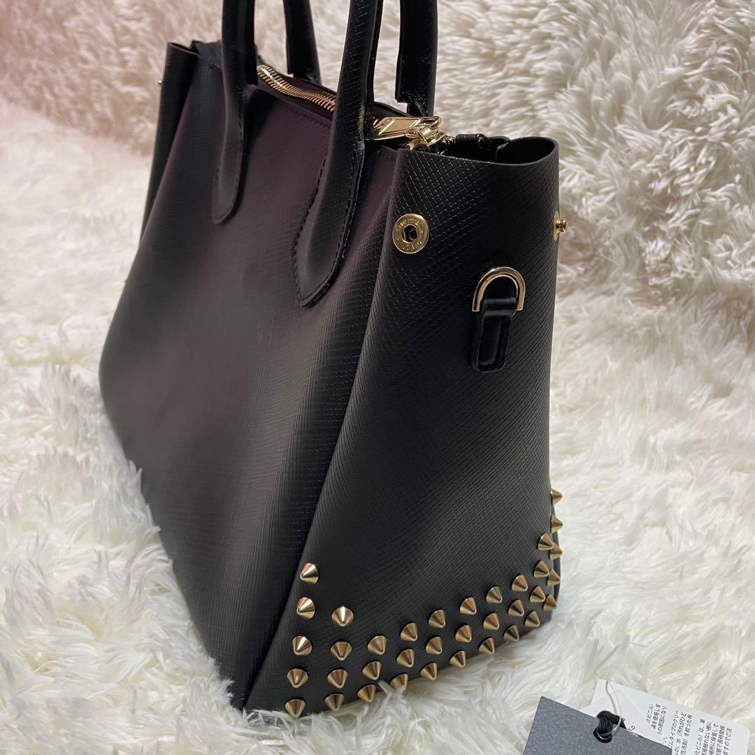 GUM スタッズ付きトートバッグ　黒×ゴールド 2WAY ショルダー