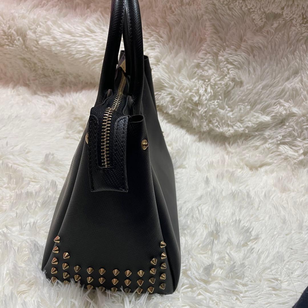 GUM スタッズ付きトートバッグ　黒×ゴールド 2WAY ショルダー