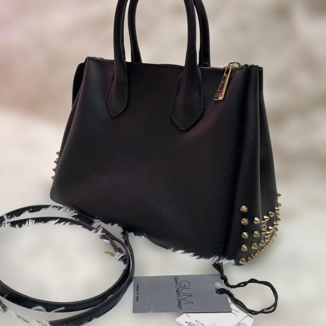 GUM スタッズ付きトートバッグ　黒×ゴールド 2WAY ショルダー