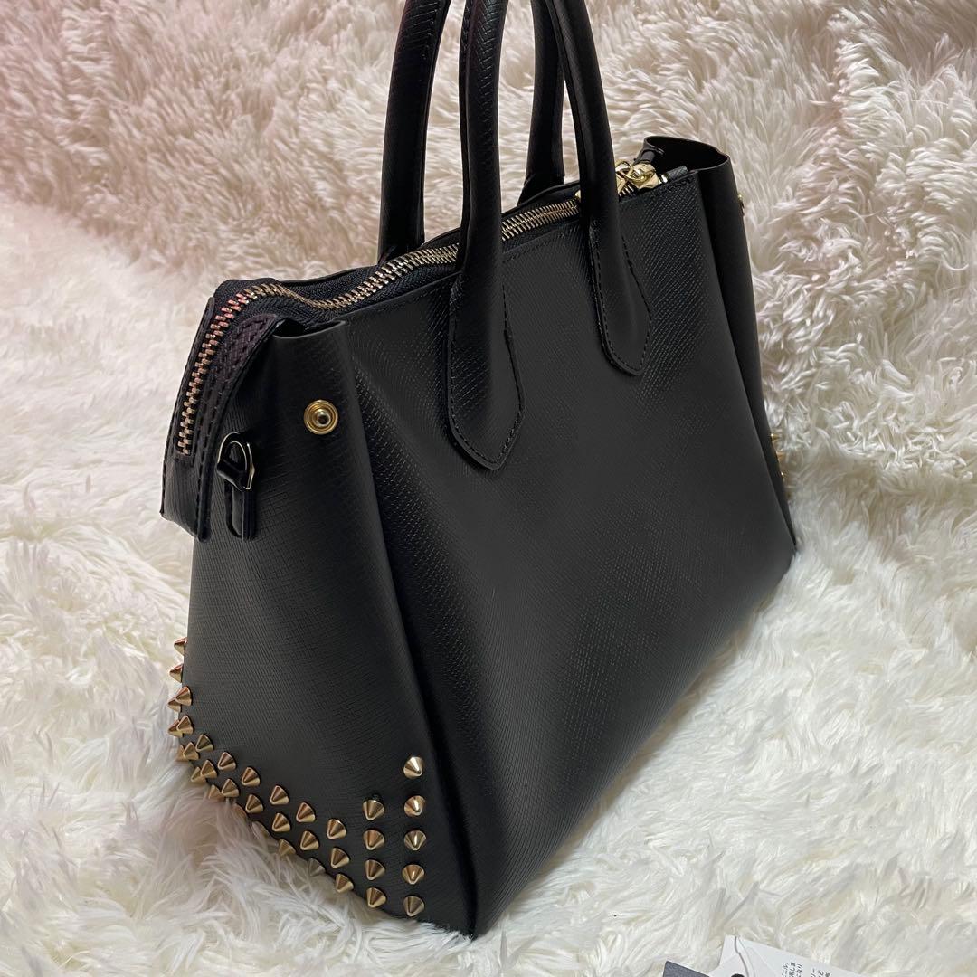 GUM スタッズ付きトートバッグ　黒×ゴールド 2WAY ショルダー