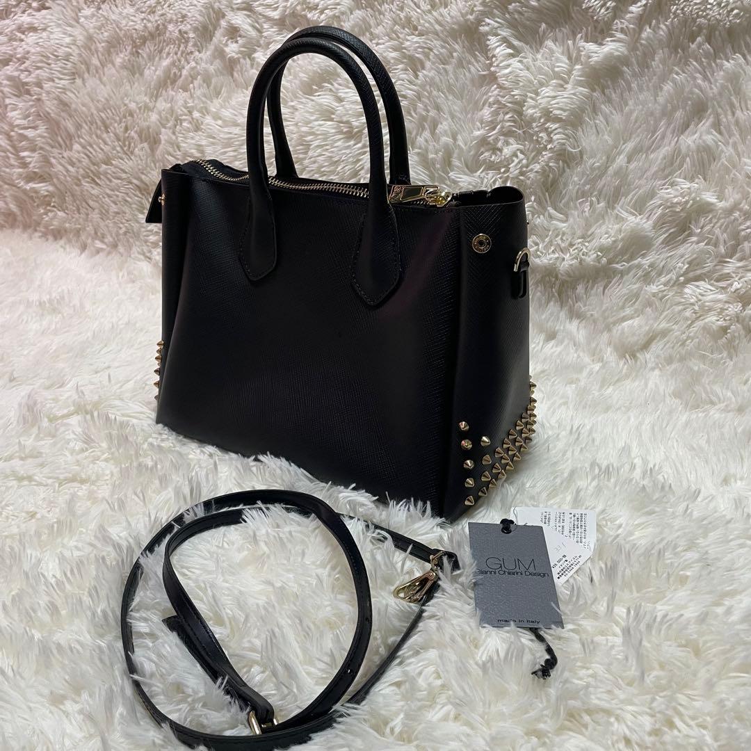GUM スタッズ付きトートバッグ　黒×ゴールド 2WAY ショルダー