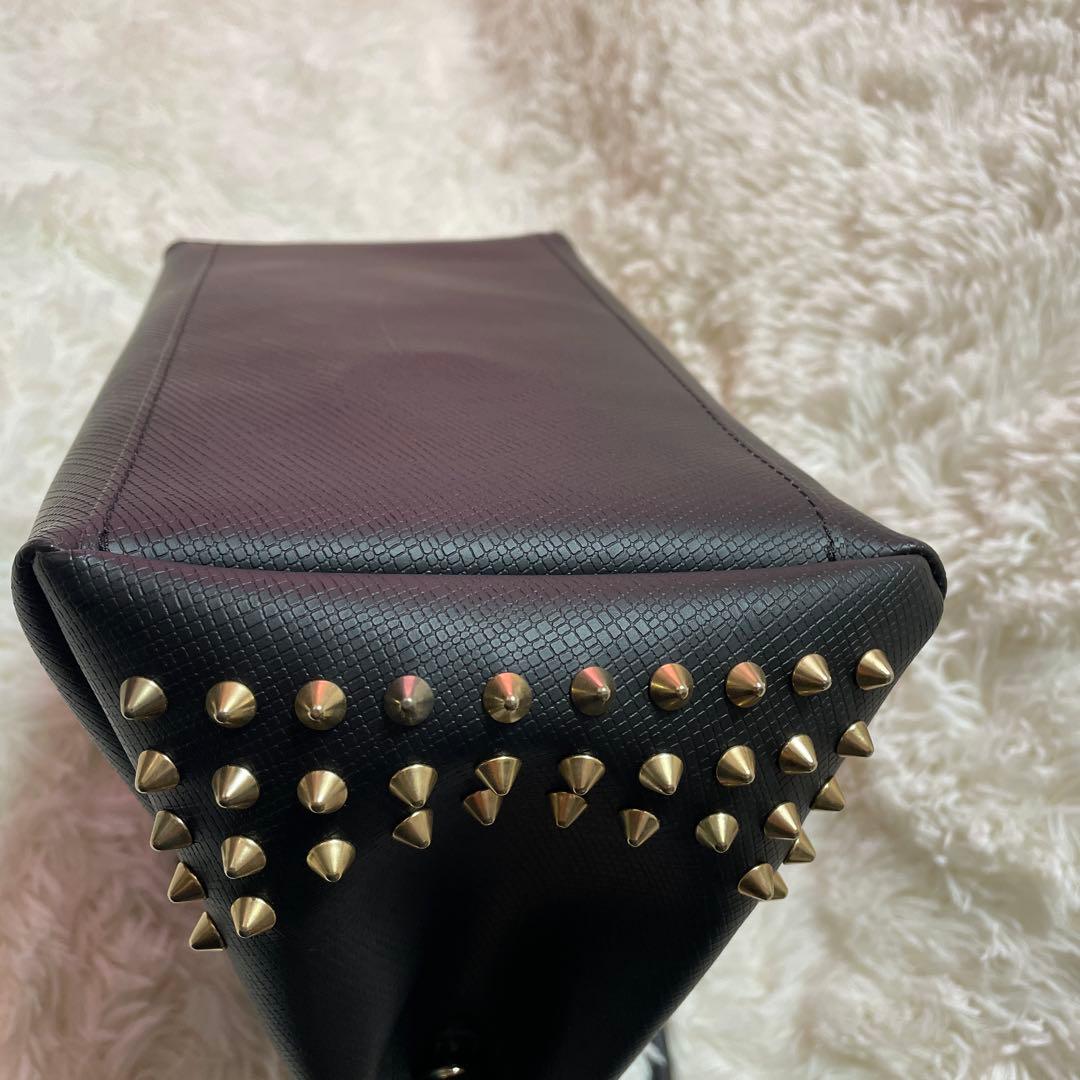 GUM スタッズ付きトートバッグ　黒×ゴールド 2WAY ショルダー