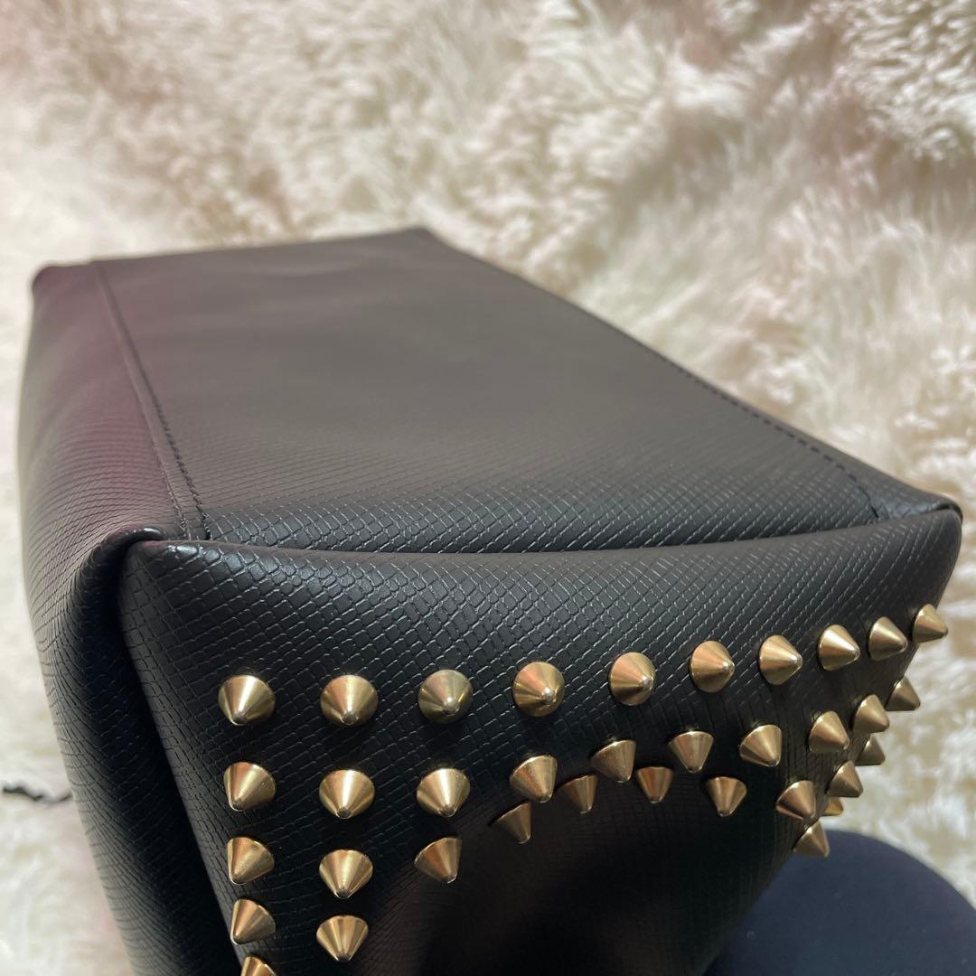 GUM スタッズ付きトートバッグ　黒×ゴールド 2WAY ショルダー