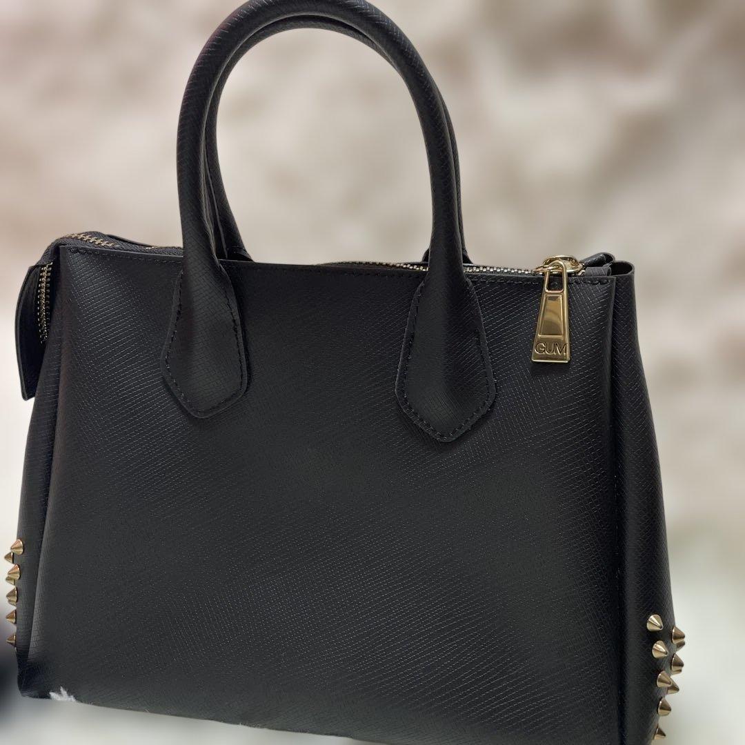 GUM スタッズ付きトートバッグ　黒×ゴールド 2WAY ショルダー