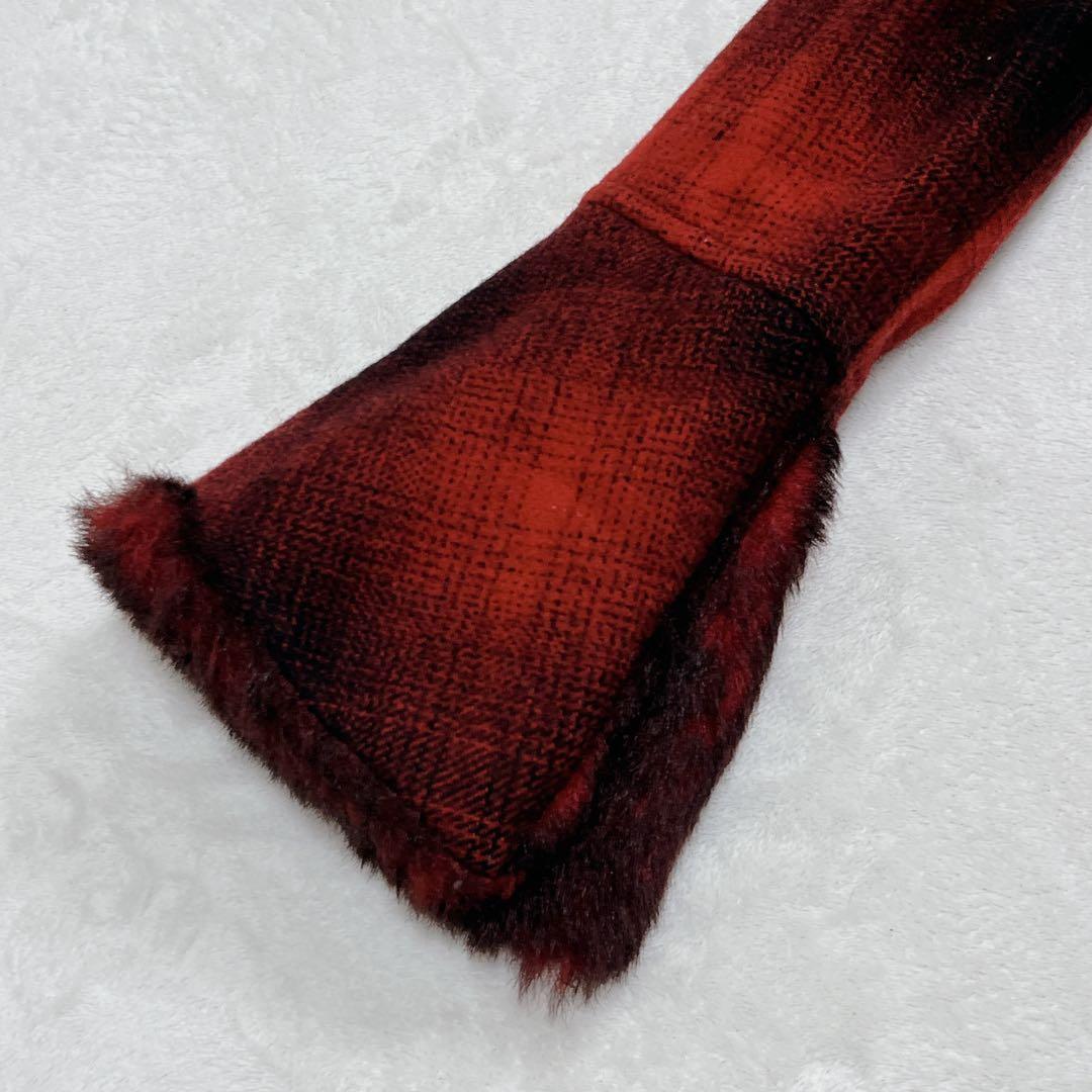 美品「ヴィヴィアン タム』オンブレチェック ファーロングコート ワインレッド