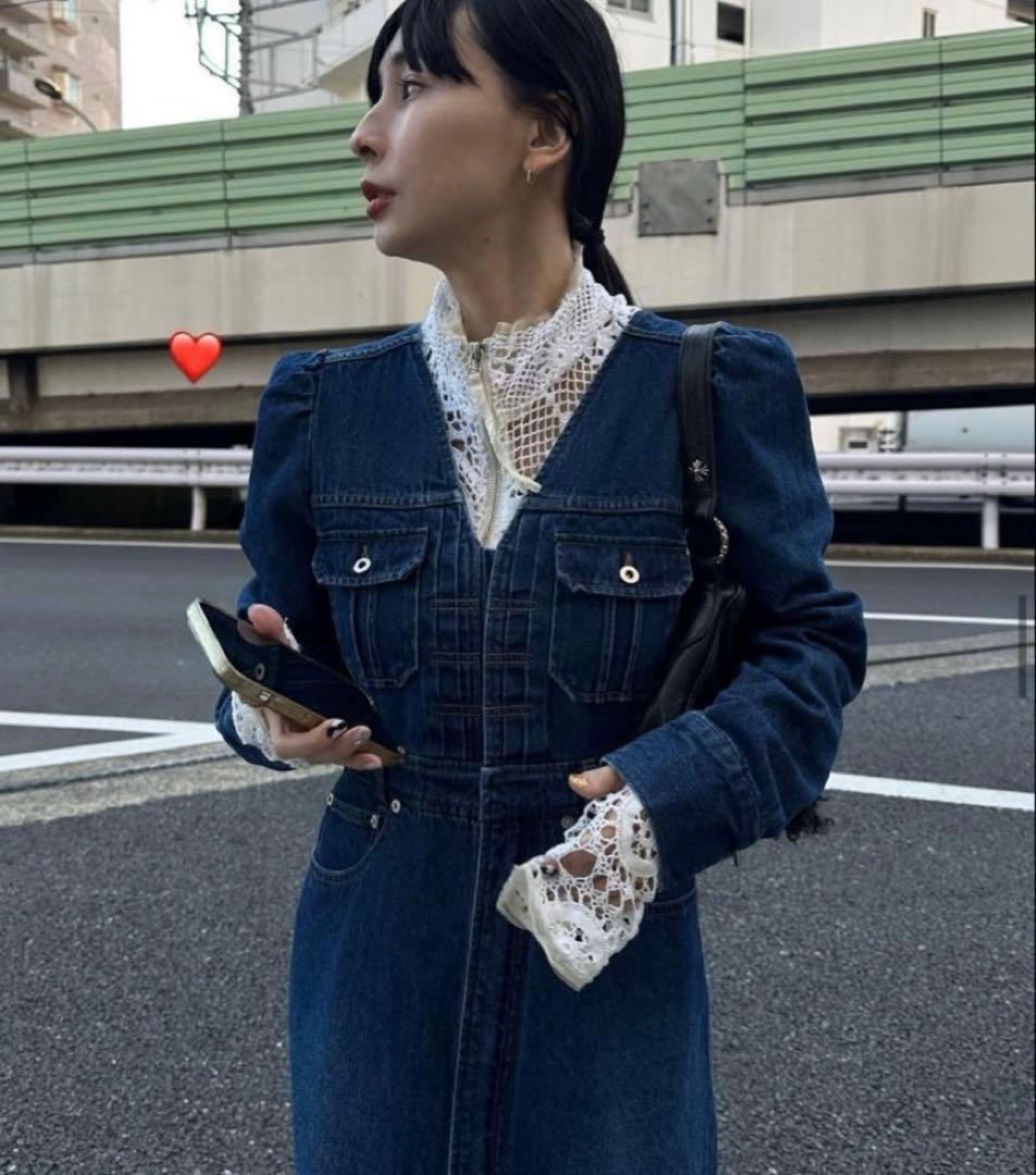 ワンピース AMERI ADORABLE BACK RIBBON DENIM DRESS