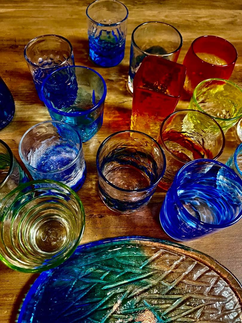 琉球グラス　琉球ガラス　吹きグラス　沖縄コップ　ハンドメイド　セット　大量