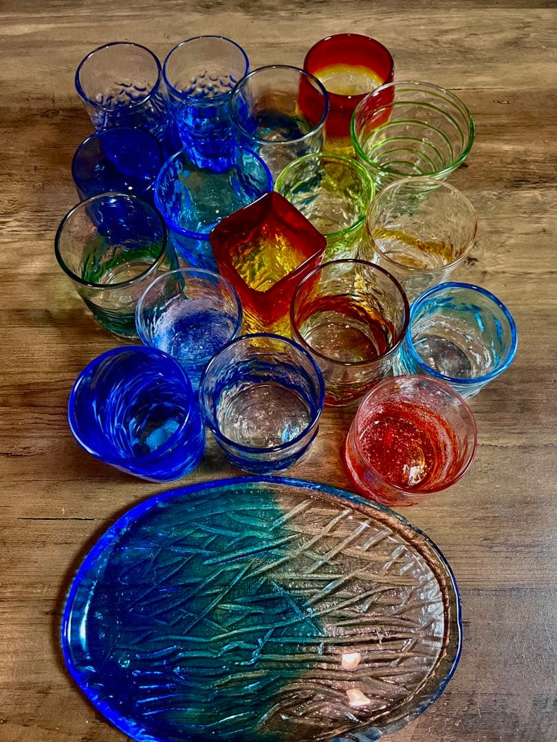 琉球グラス　琉球ガラス　吹きグラス　沖縄コップ　ハンドメイド　セット　大量