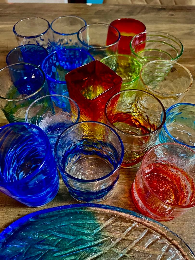 琉球グラス　琉球ガラス　吹きグラス　沖縄コップ　ハンドメイド　セット　大量