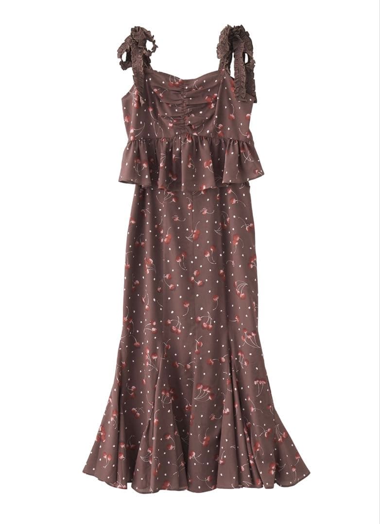 LILLIAN CARAT チェリープリントキャミソール&スカート ブラウン