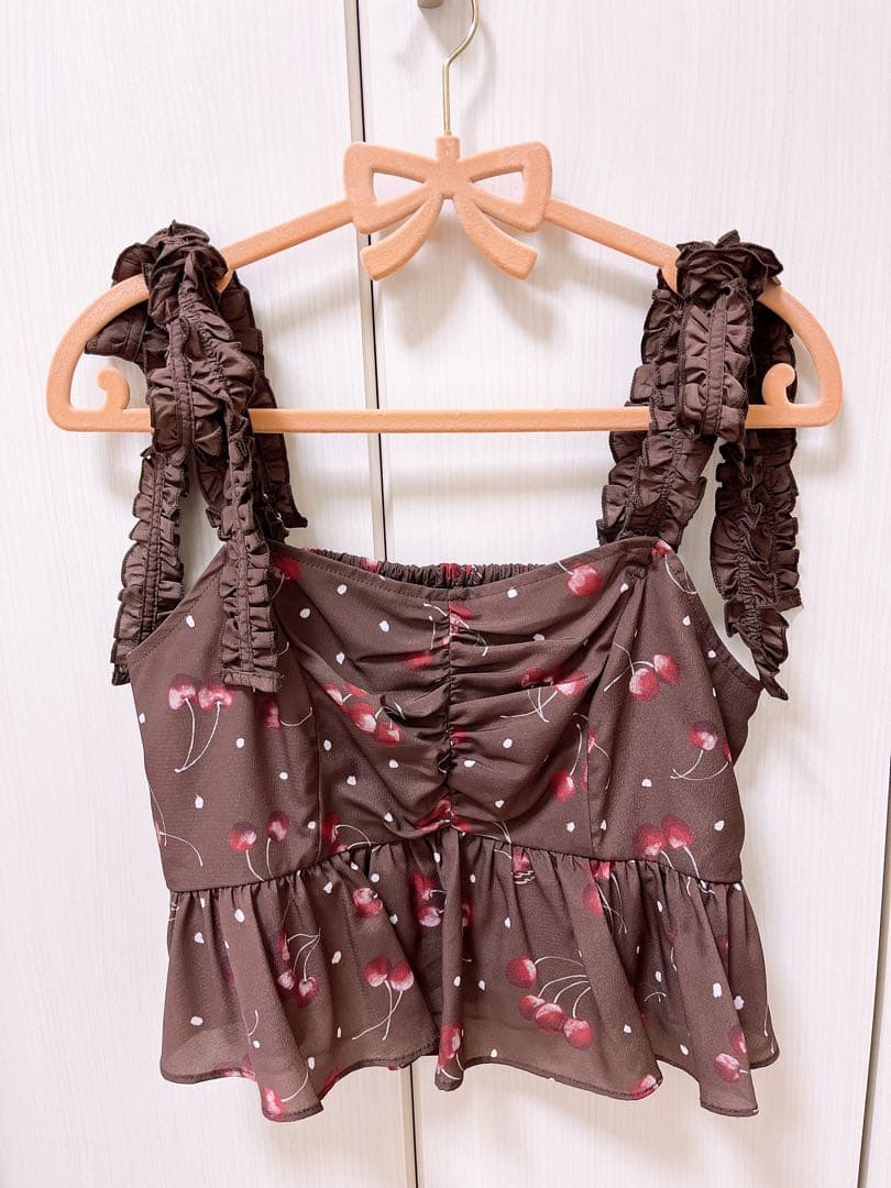 LILLIAN CARAT チェリープリントキャミソール&スカート ブラウン