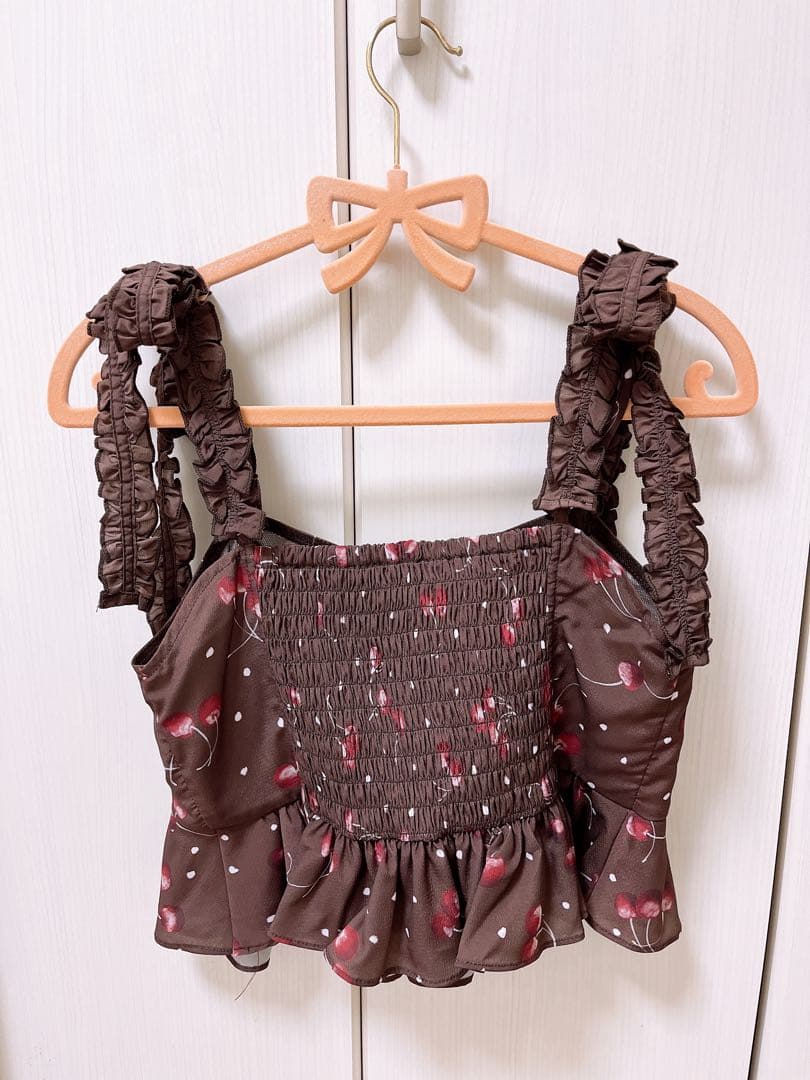 LILLIAN CARAT チェリープリントキャミソール&スカート ブラウン