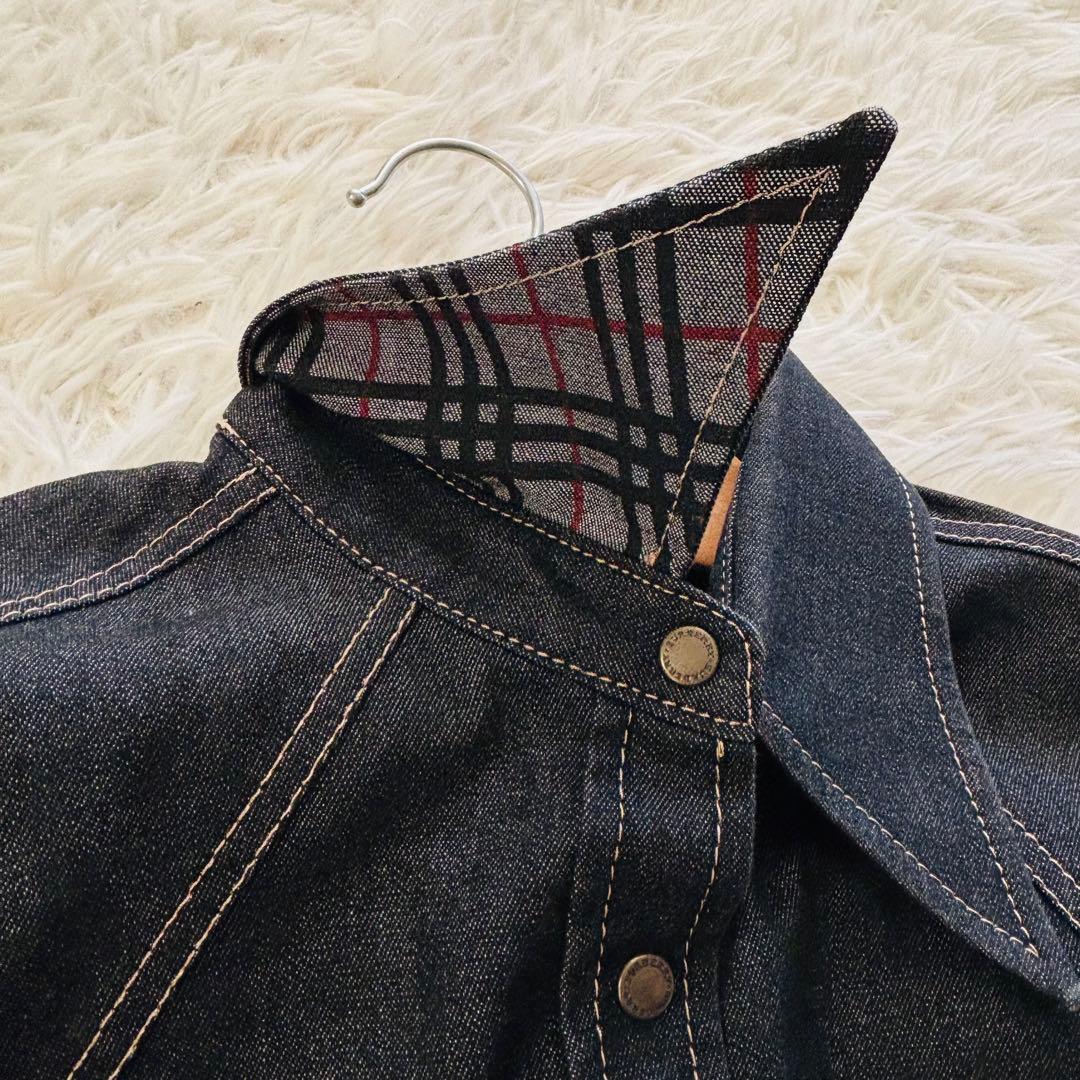 美品 バーバリーロンドン デニムジャケット 裏地チェック ブラック L