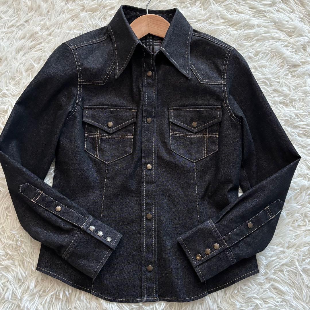 美品 バーバリーロンドン デニムジャケット 裏地チェック ブラック L