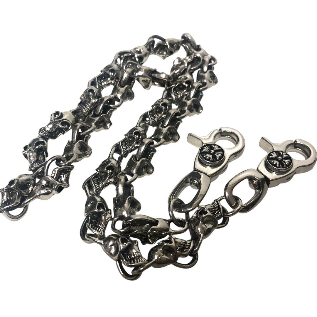 【美品】スカルヘッド 骸骨 ウォレットチェーン ネックレス シルバーカラー