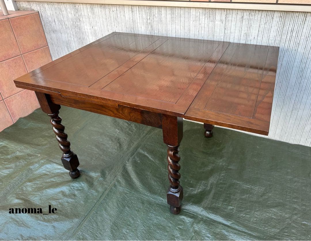 【ドローリーフテーブル】英国　伸長式　ツイストレッグ　アンティーク◎