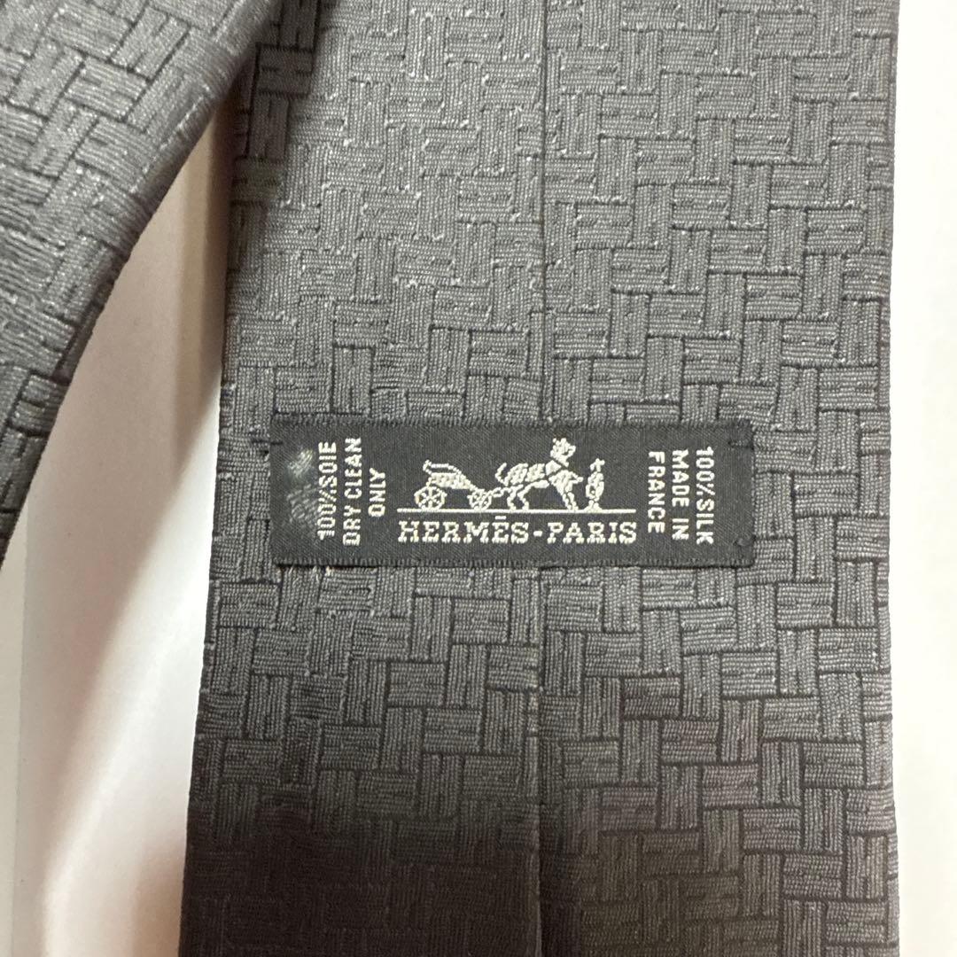 エルメス　ネクタイ　グレー　H柄H織ファソネ