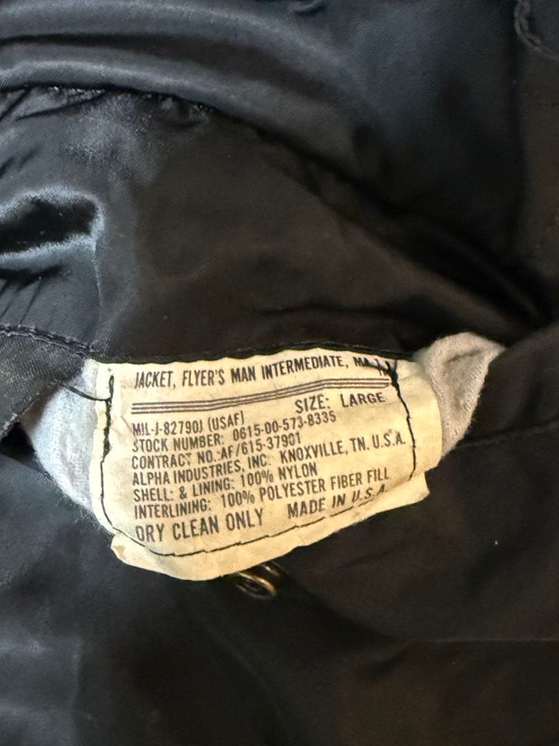 80s USA製 ALPHA MA-1 IDEALジップ 黒 Lアルファ社