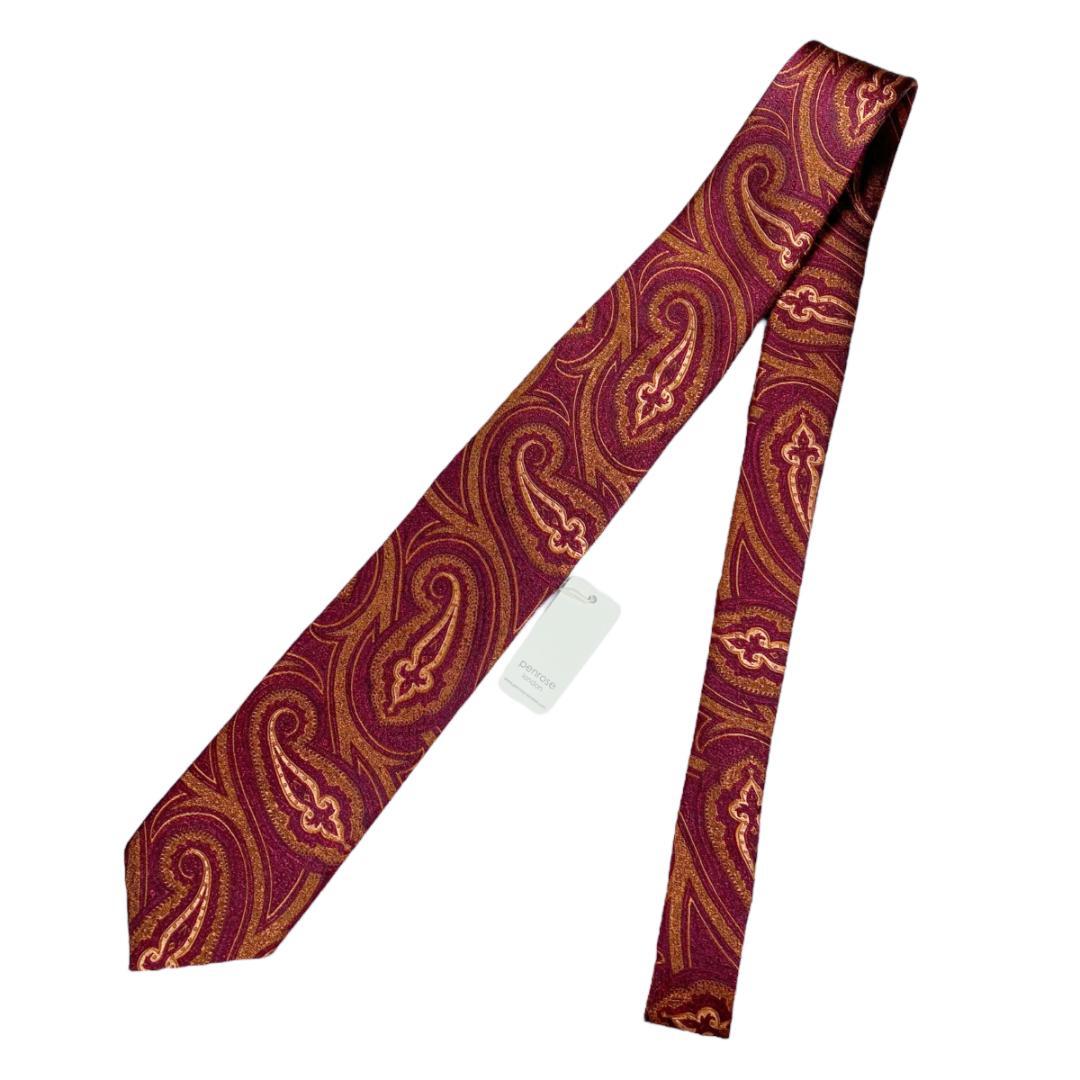英国製・Penroseペンローズ シルクネクタイ ビッグペイズリー 117暗い赤