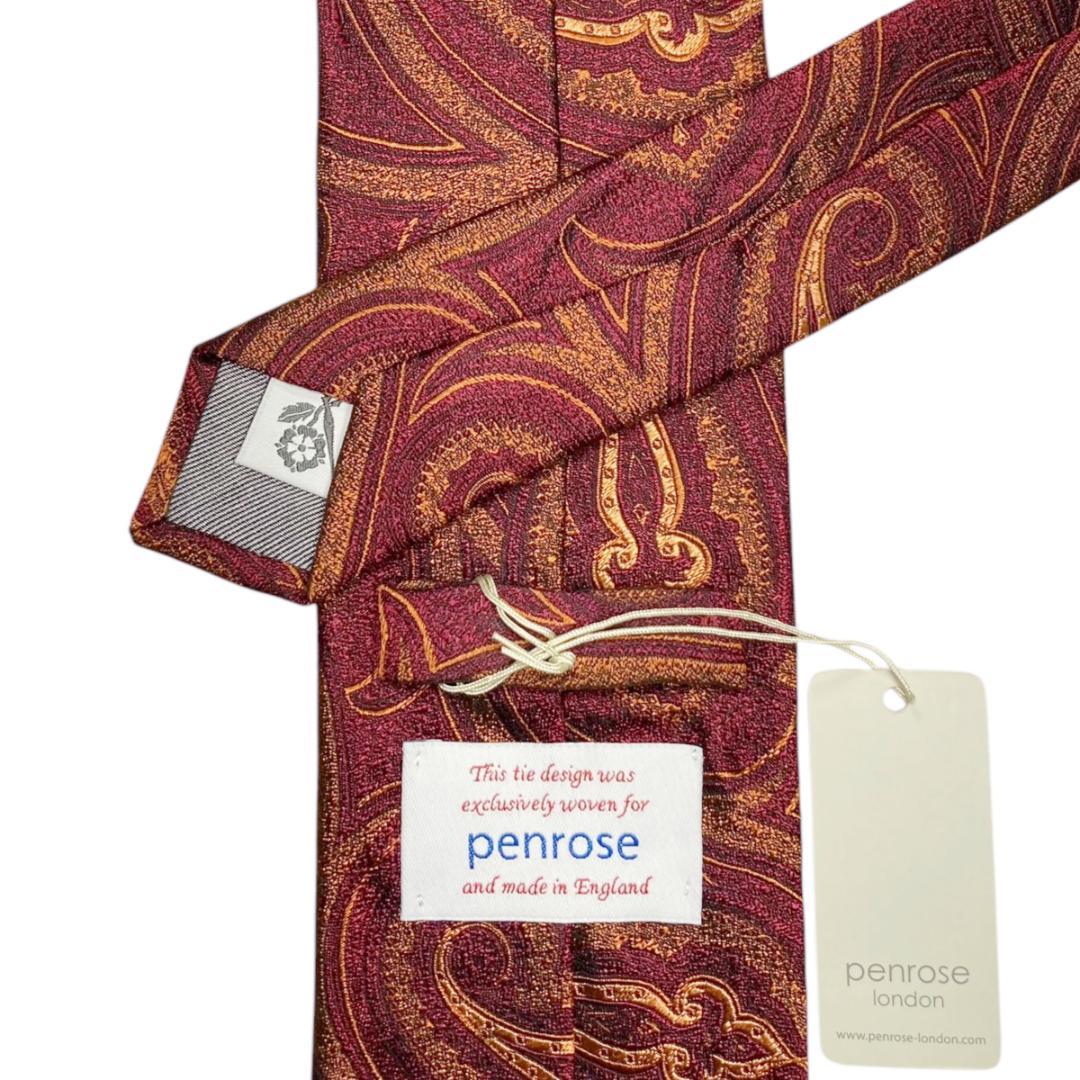 英国製・Penroseペンローズ シルクネクタイ ビッグペイズリー 117暗い赤